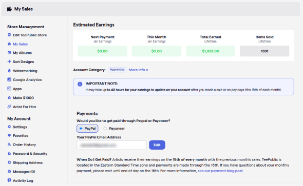 Explaining the TeePublic Dashboard 1.